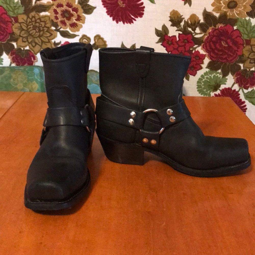 Double-H Black Leather Motorcycle Harness Boot 9.5